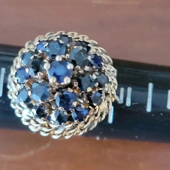 VINTAGE 14K YELLOW GOLD HAND MADE NATURAL SAPPHIRE RING BASKET DESIGN SIZE 7 3/4 - Picture 10 of 14